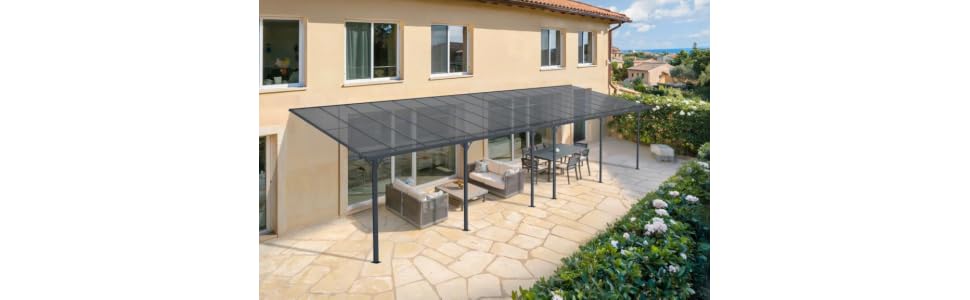Toit terrasse/carport 30m² kleo 10x3m aluminium gris