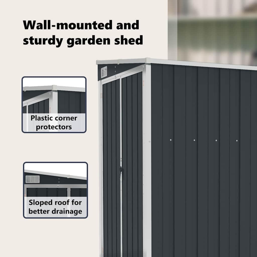 vidaXL Remise de Jardin Murale Hangar de Terrasse Abri de Jardin Maison de Stockage Meuble de Patio Extérieur Anthracite 118x100x178 cm Acier