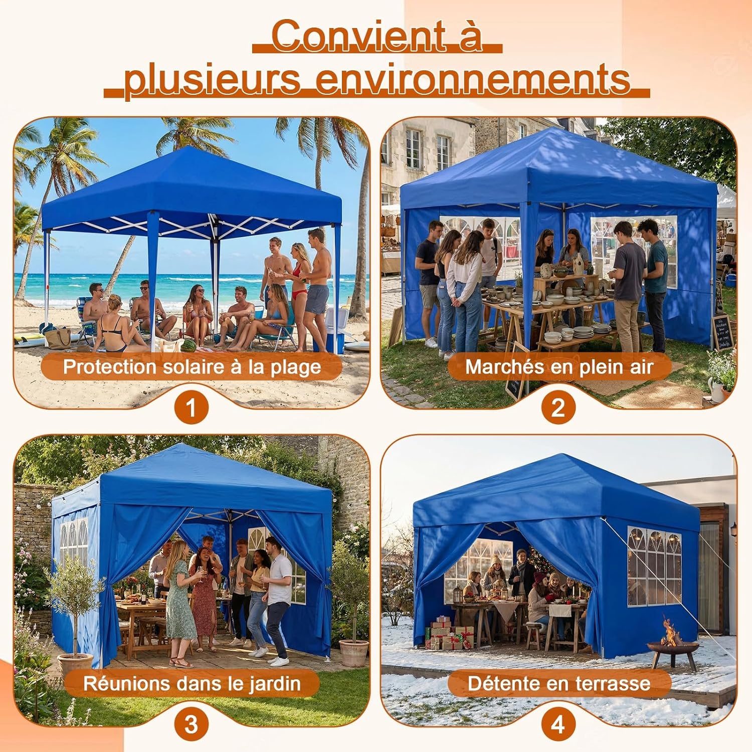 Devoko - tonnelle pliante - 3x6 m - 6 parois, 3 hauteurs, imperméable, UV 50+