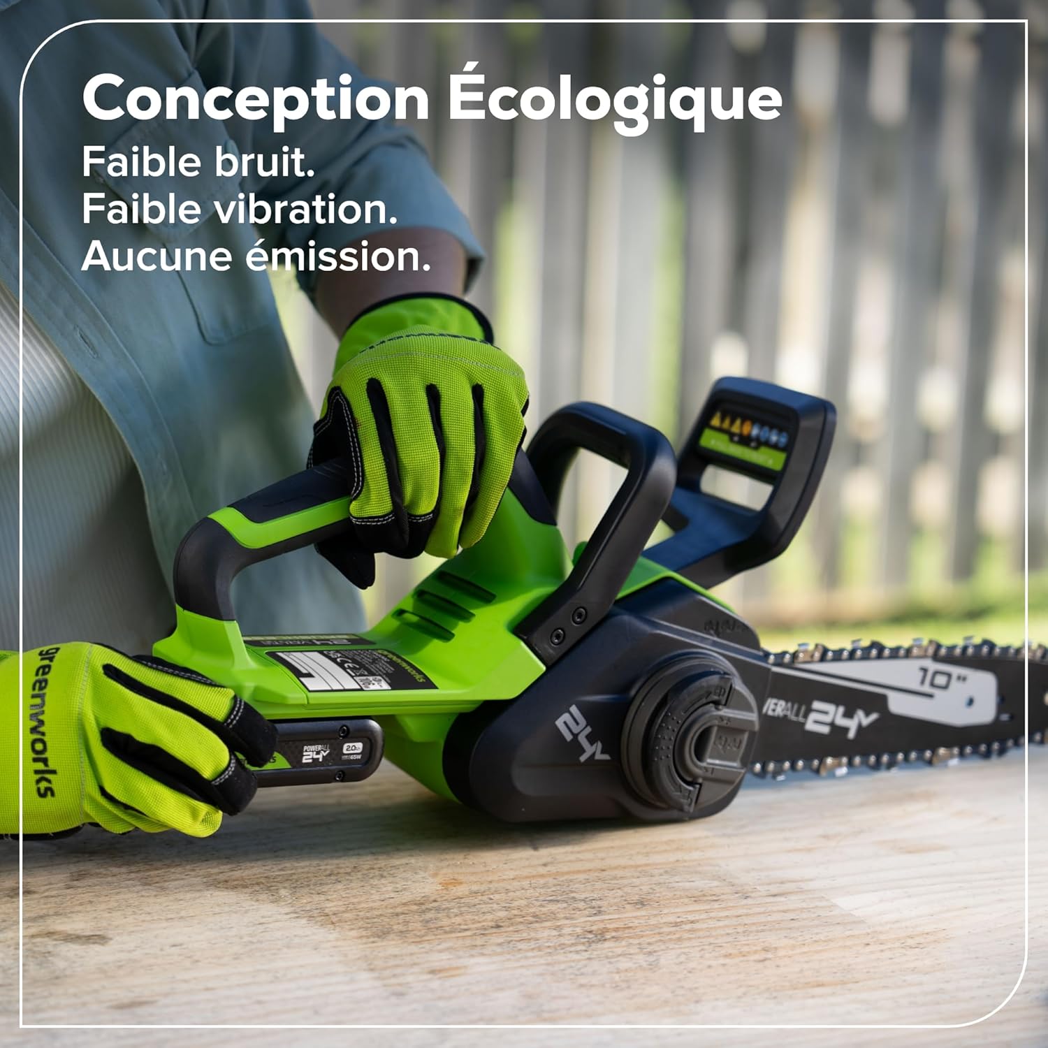 Greenworks - Scie à chaîne Brushless 25cm - 24V, batterie 2Ah, graissage auto