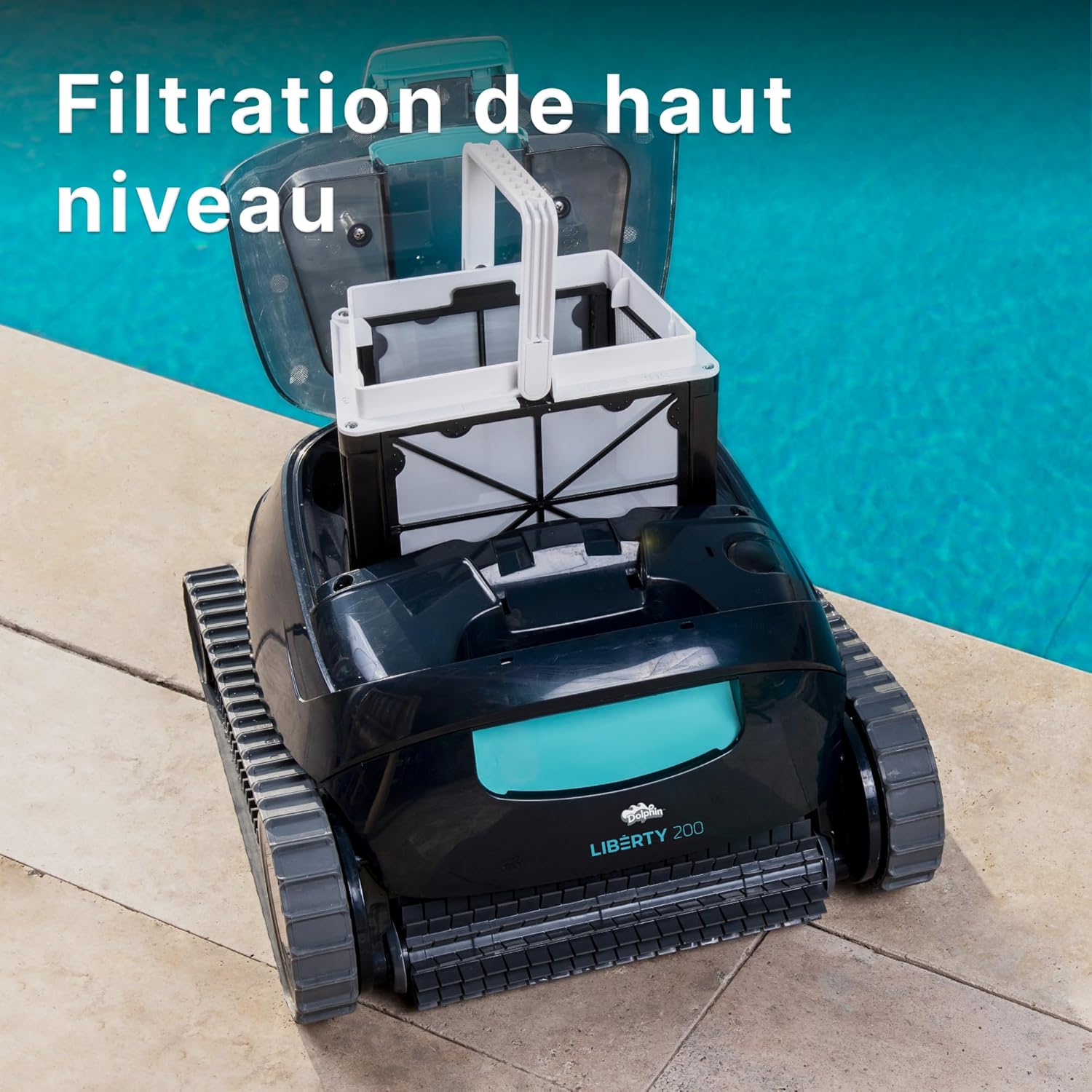 Dolphin Liberty 200 Aspirateur Piscine sans Fil, Robot Piscine Fond et Parois, Ligne d'eau, Système de Filtration Ultra-Fine, 150Min d'Autonomie, pour Piscines Enterrées & Hors Sol Jusqu’à 10 m