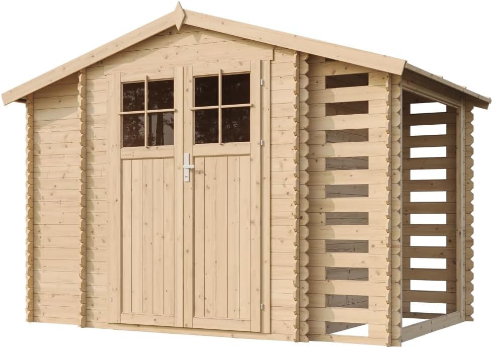 TIMBELA - M389F - abri jardin bois 206x328x218 cm, range bûches, stockage extérieur M389F