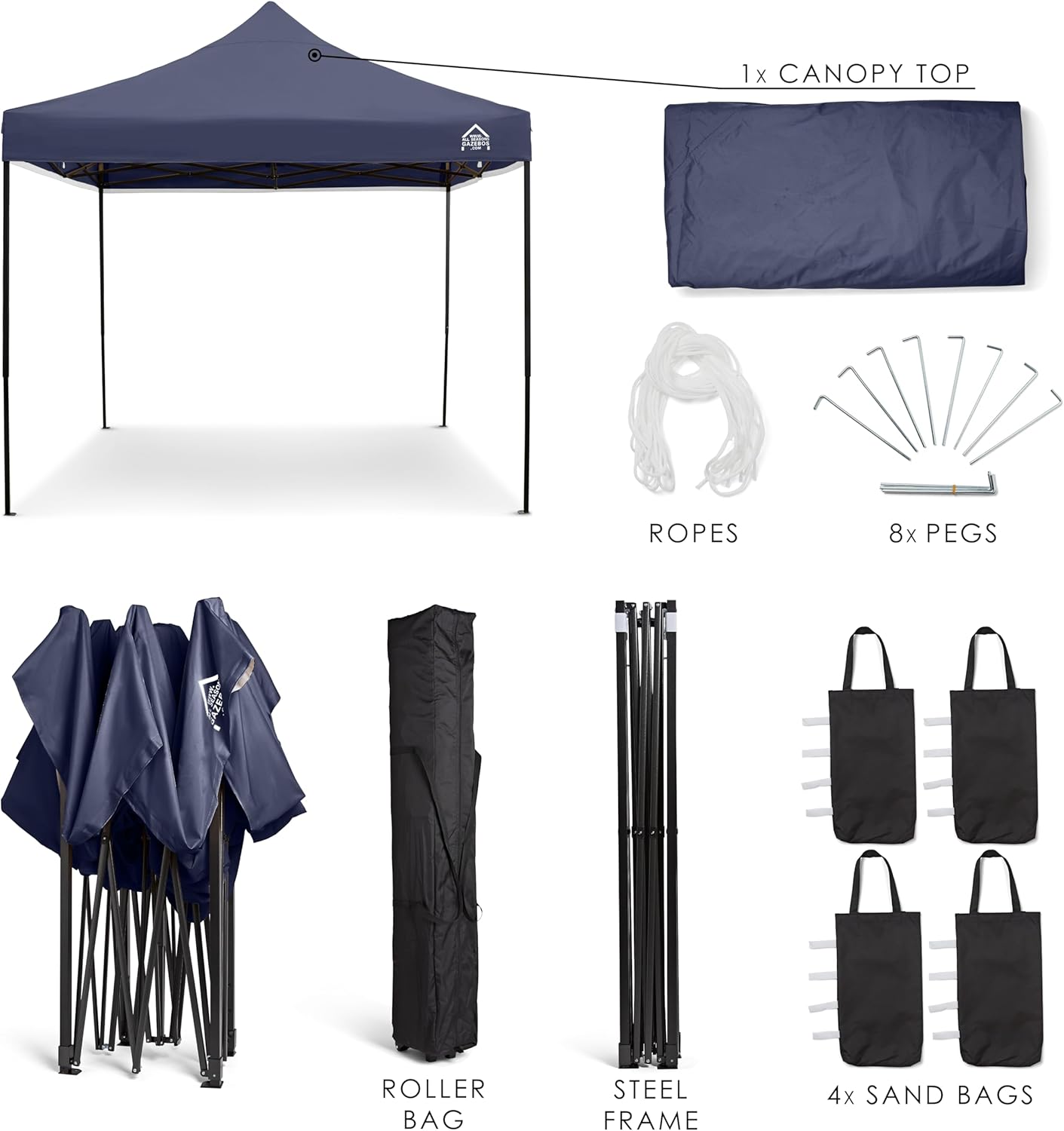 All Seasons Gazebos - Tonnelle Pliante Série - 3x3m - Étanche, robuste, haute qualité, Bleu Marine