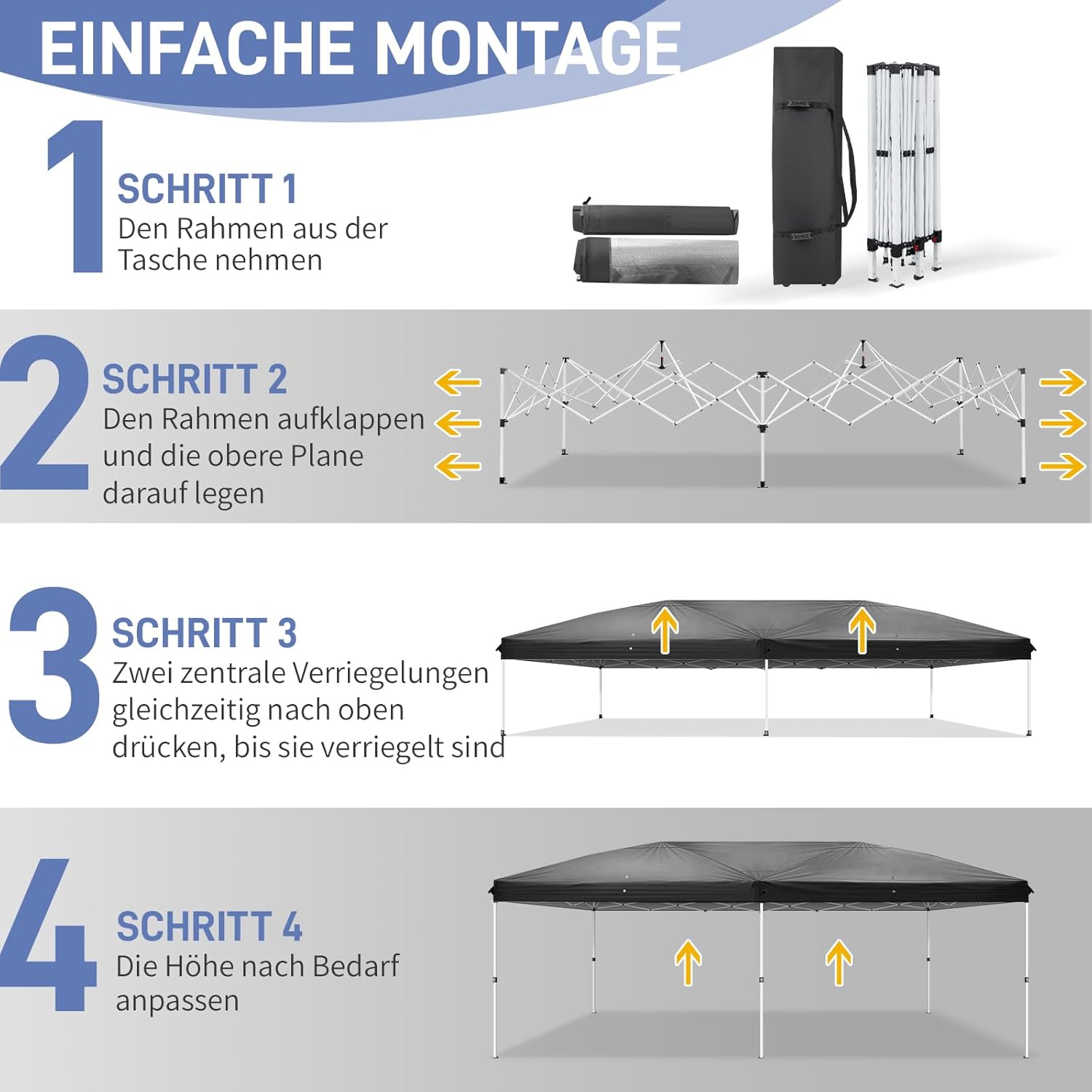 LEADZM - tonnelle pliante - 3x6m - étanche, UV 50+, 6 moustiquaires, hauteur réglable