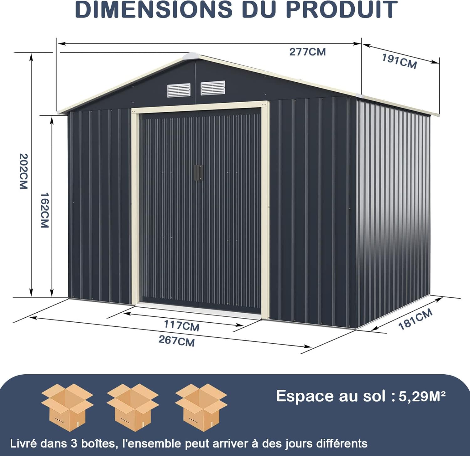 GOPLUS - Abri de jardin galvanisé - 4,83m² - porte coulissante, aération, 9,76m³