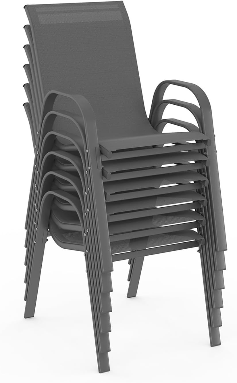 IDMarket - Salon de jardin Madrid 150cm, 6 chaises empilables gris
