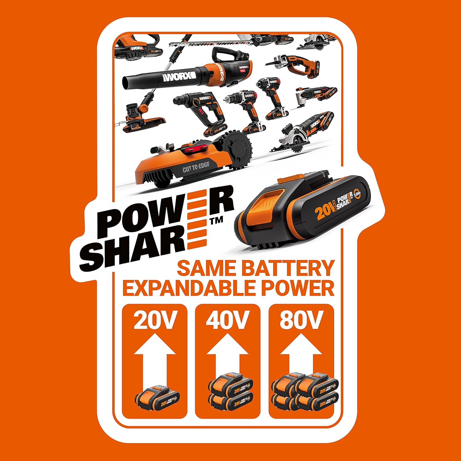 WORX - Set WG908E - taille-haie 45cm & élagueuse 20cm sur perche 1.8-2.3m WG908E