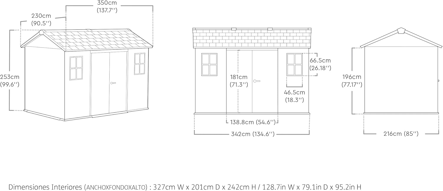 Abri Oakland - 7,2m² - Résine gris, double porte