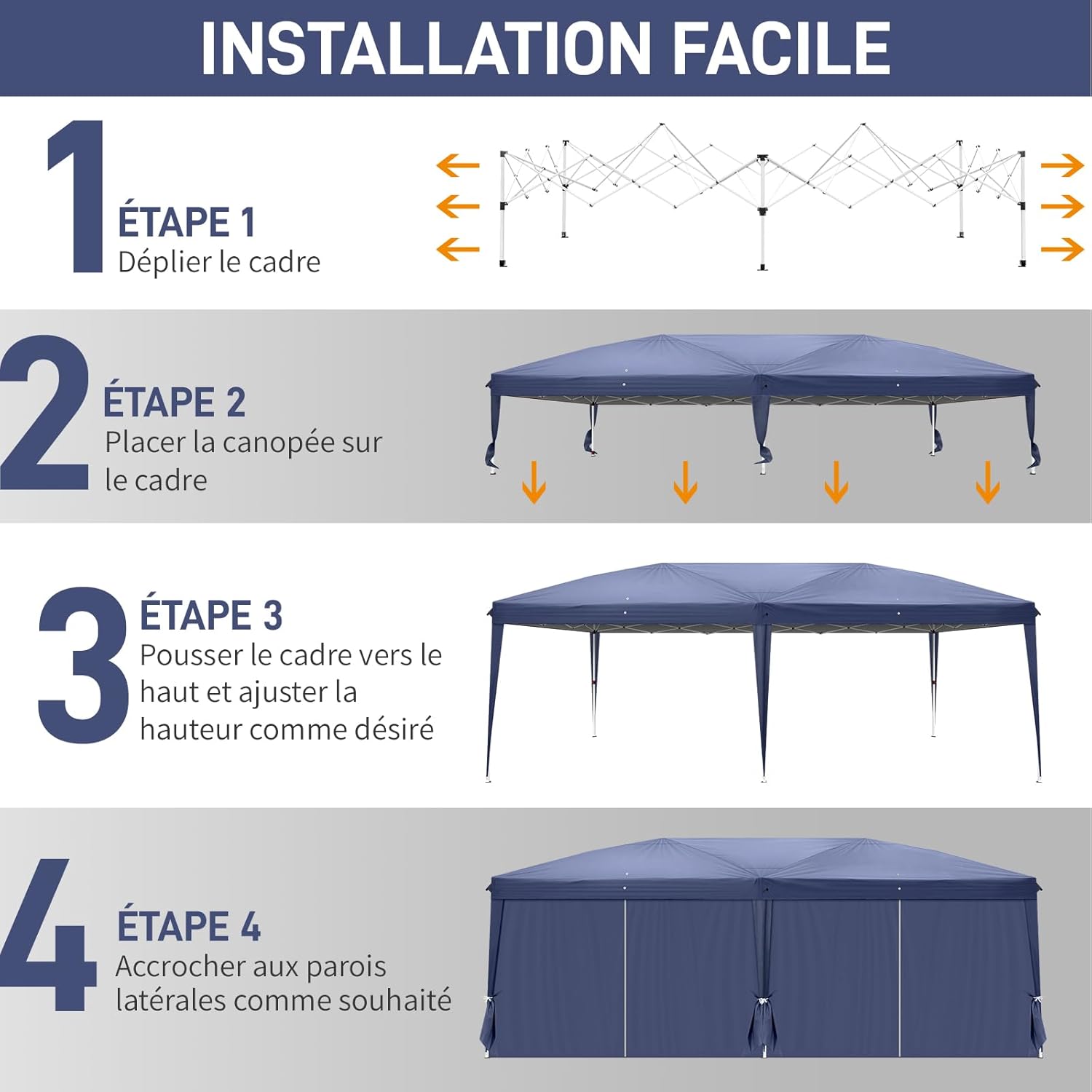 Leadzm - tonnelle pliable 3x6m, acier, UV50+, 4 côtés, réglable