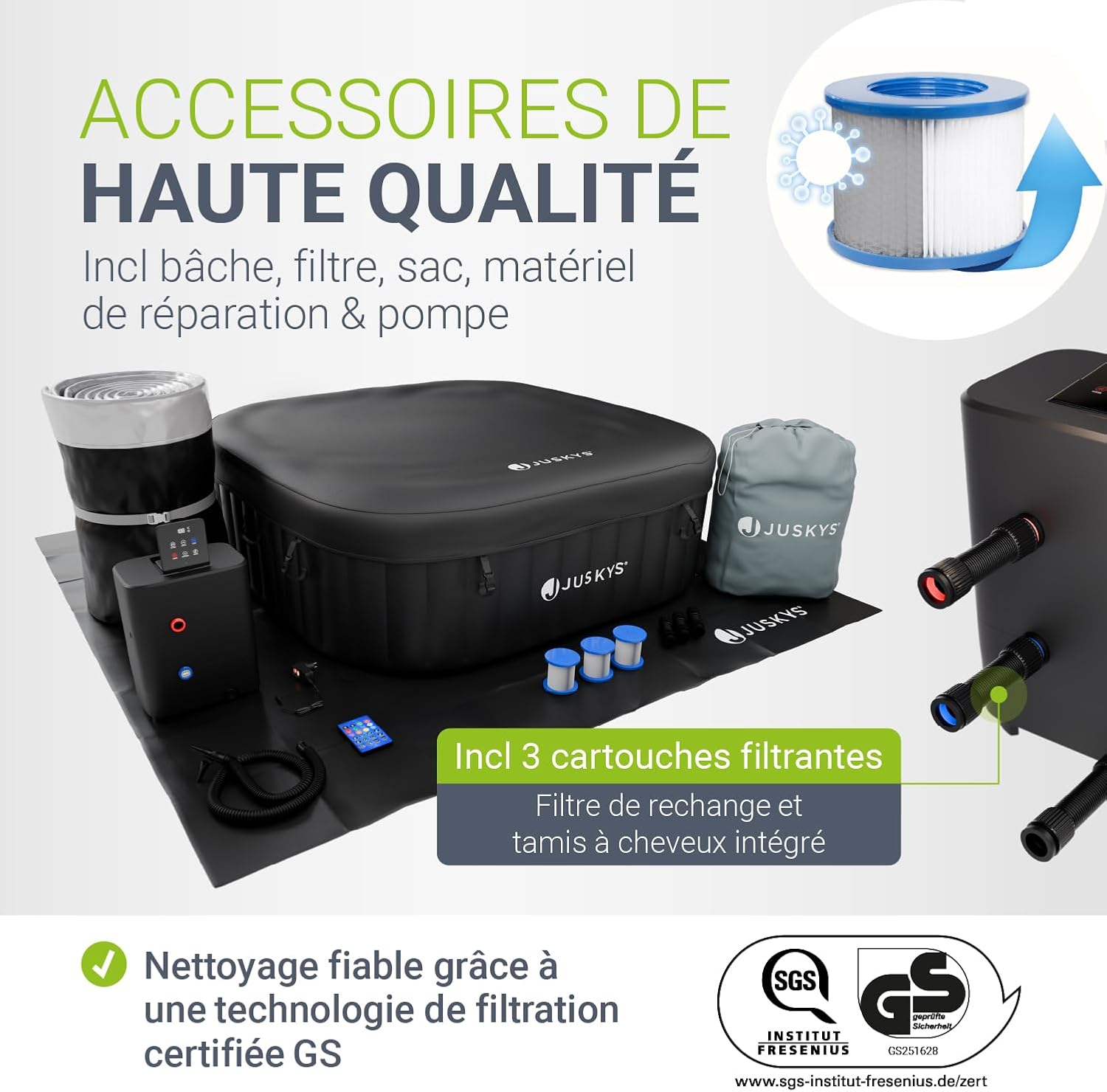 JUSKYS SpaLuxe - 130 buses, 3000 W - noir/blanc - structure extérieure
