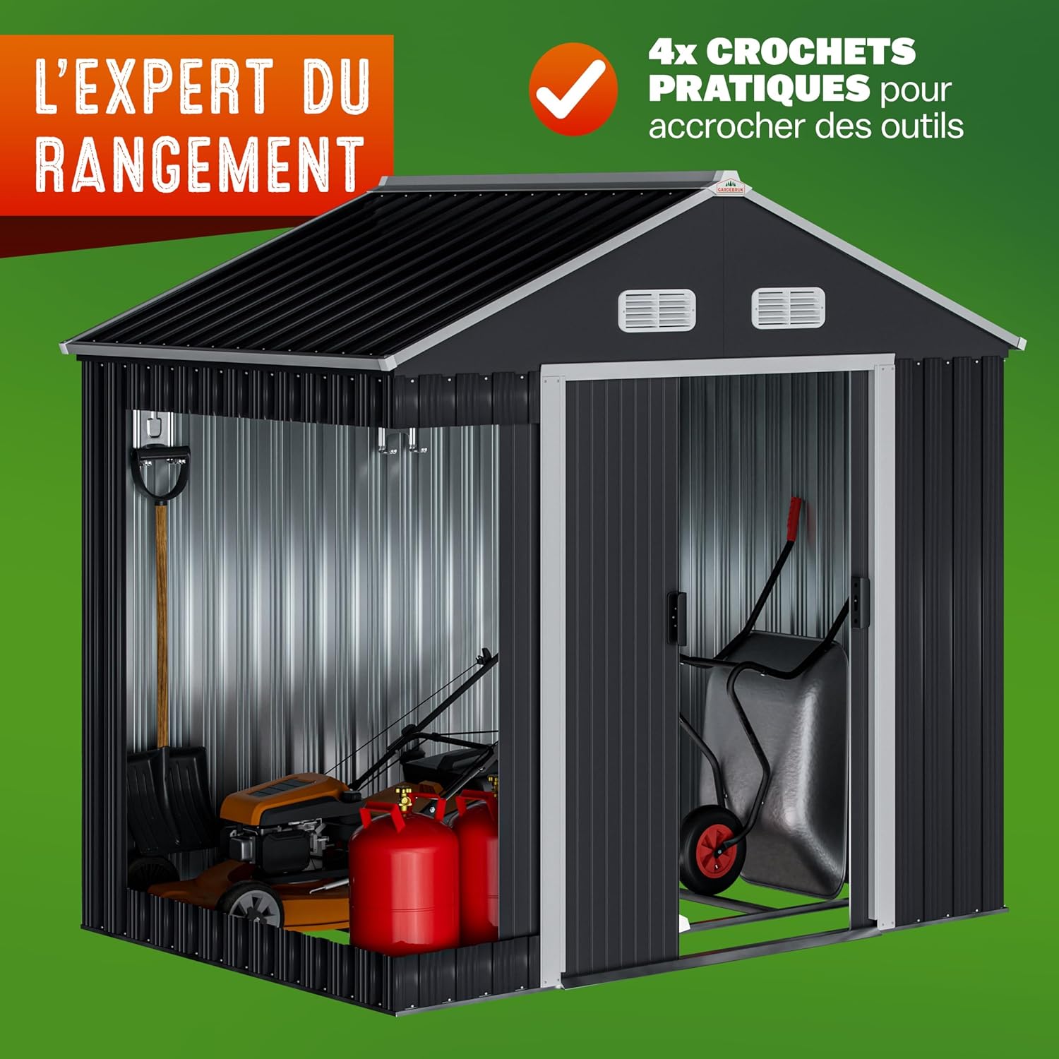 Abri de jardin XL 2m², 200x135x190cm, porte coulissante, anthracite