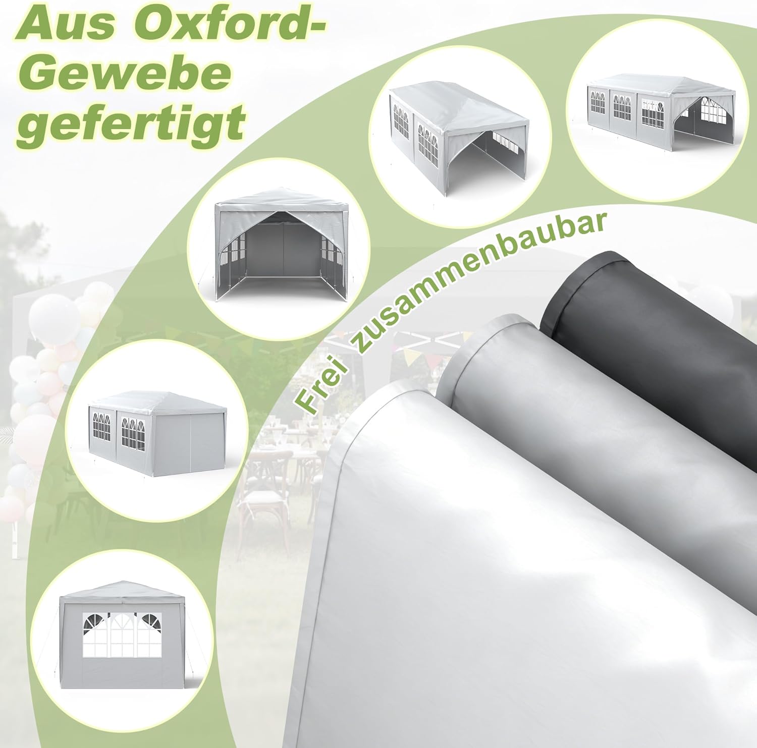 LZQ - Tonnelle série montage emboîtement - 3x3m - imperméable, fenêtres, toit, 4 parois latérales