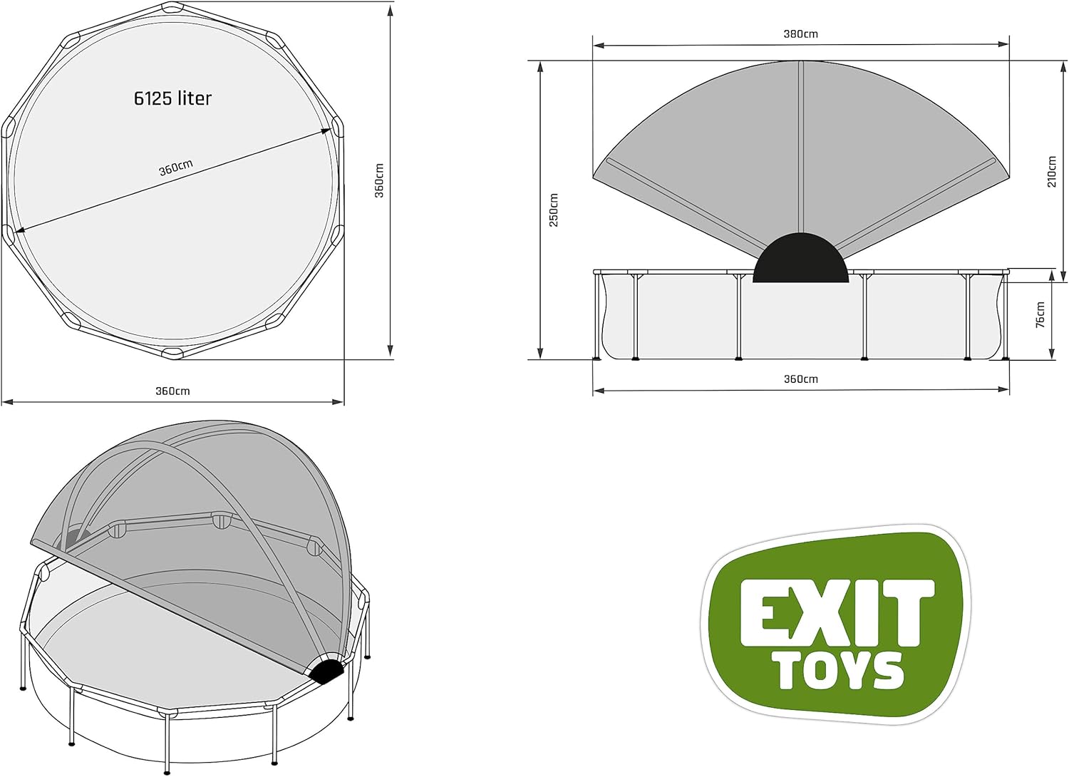 EXIT Toys Piscine Wood avec Voile d'Ombrage - ø360x76cm - Piscine Hors Sol Ronde avec Pompe Filtrante à Cartouche - Protection Optimale Contre Les Rayons UV - Entrée Basse - Design Unique - Marron