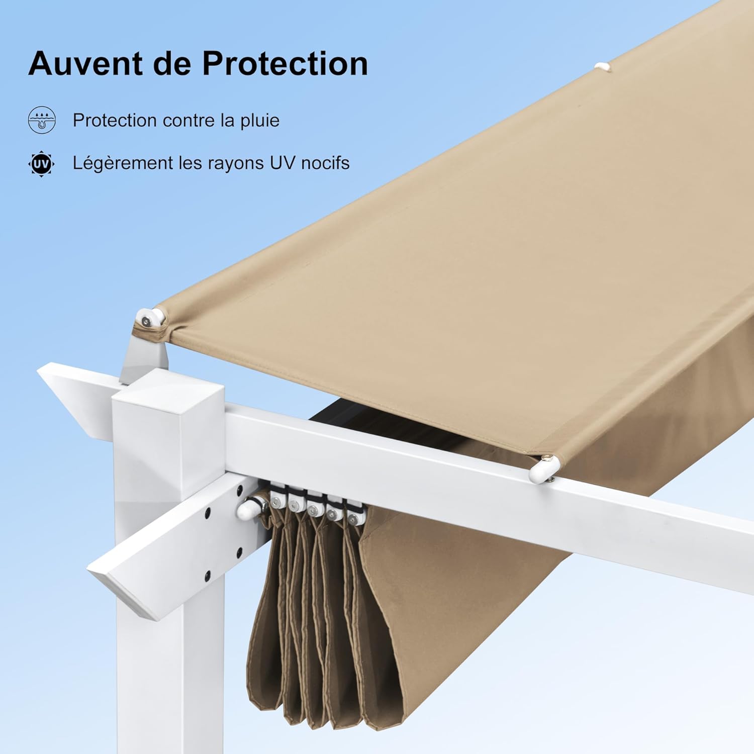 PURPLE LEAF - Pergola aluminium - 4x3m - éclairage intégré, toit kaki