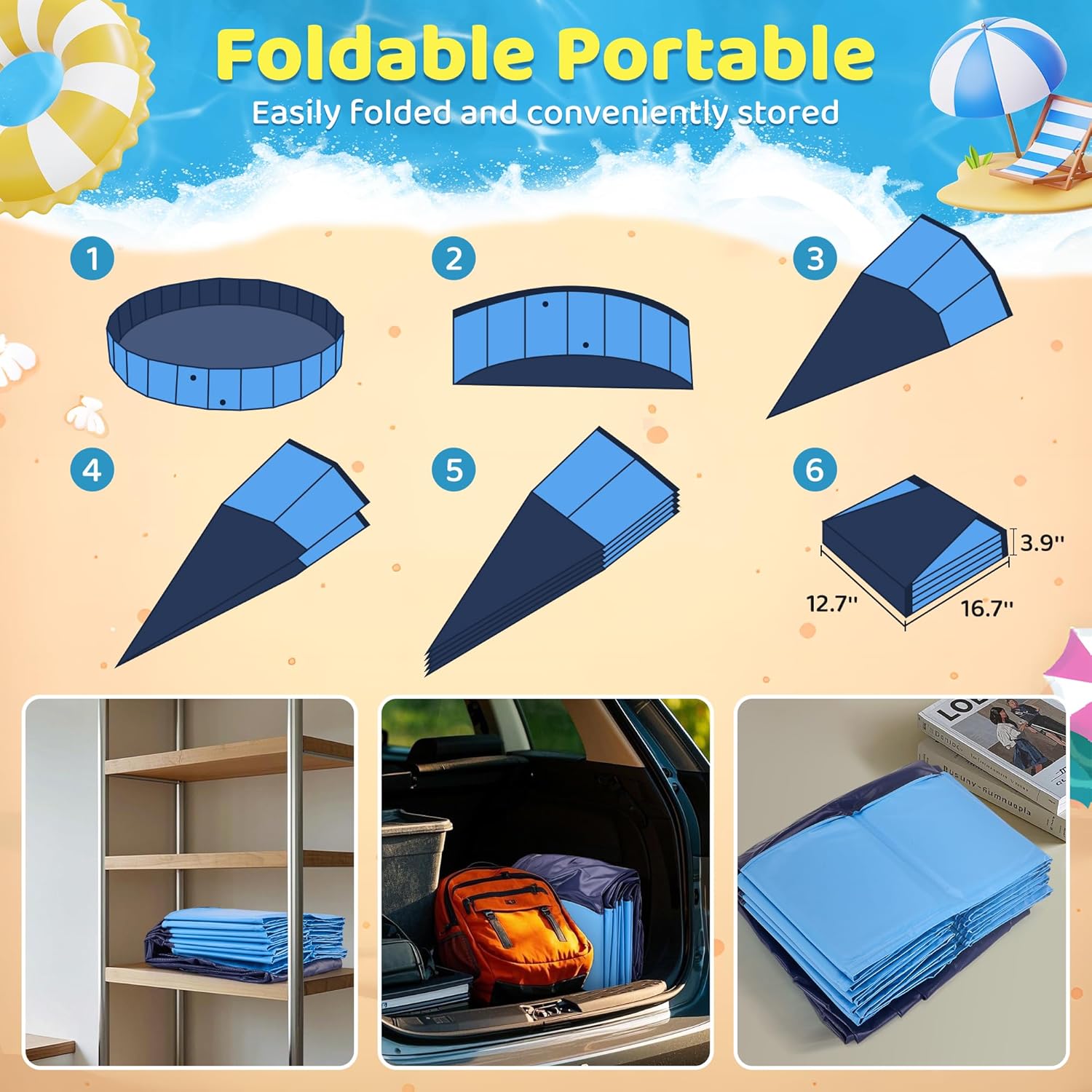 Raxurt - Piscine chien pliable avec sprinkler - 246cm - PVC antidérapant extérieur