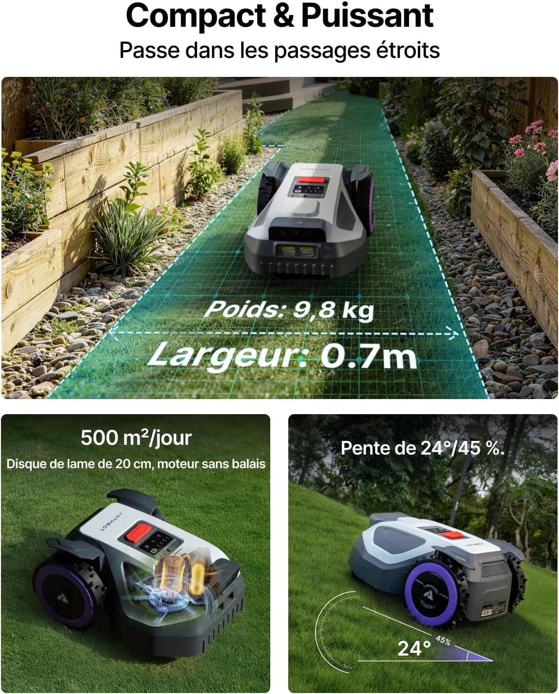 Anthbot - Robot tondeuse Premium, 4G, RTK, garage, 20 lames - M9