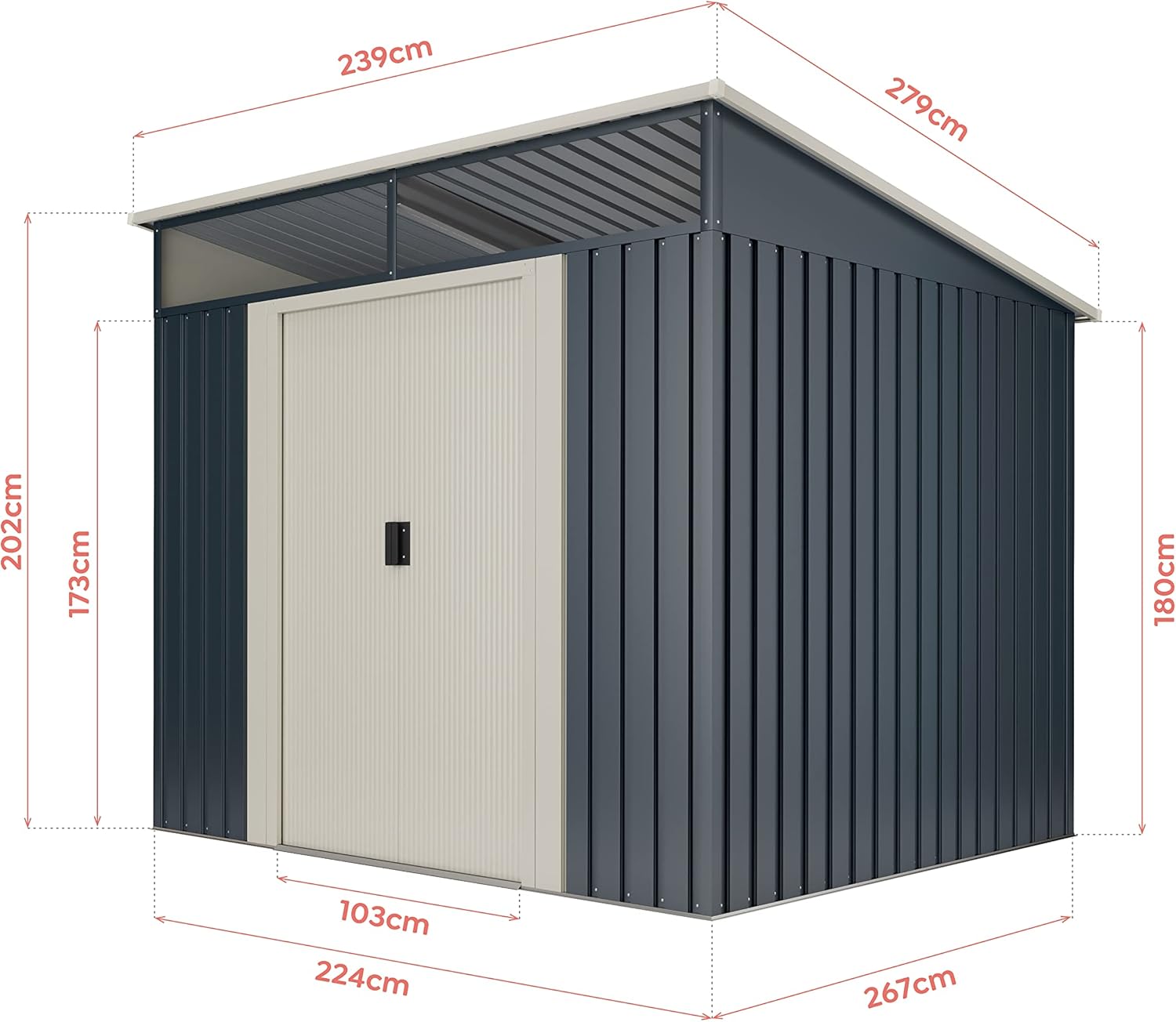 Wasabi - Stark - 279x238x203cm - abri métal 6.6m², fenêtre, porte double, toit plat