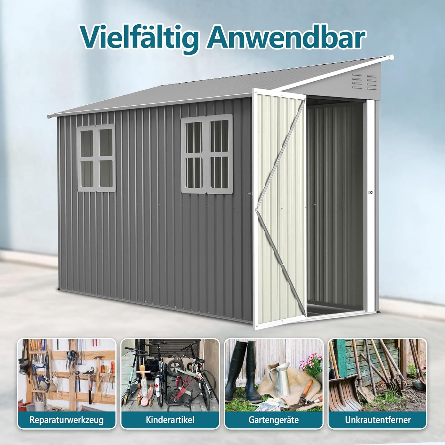YEHTOKHOME - abri de jardin métal 4x10 FT, 291x110.8 cm, toit incliné, portes verrouillables, marron, YEHTOKHOME