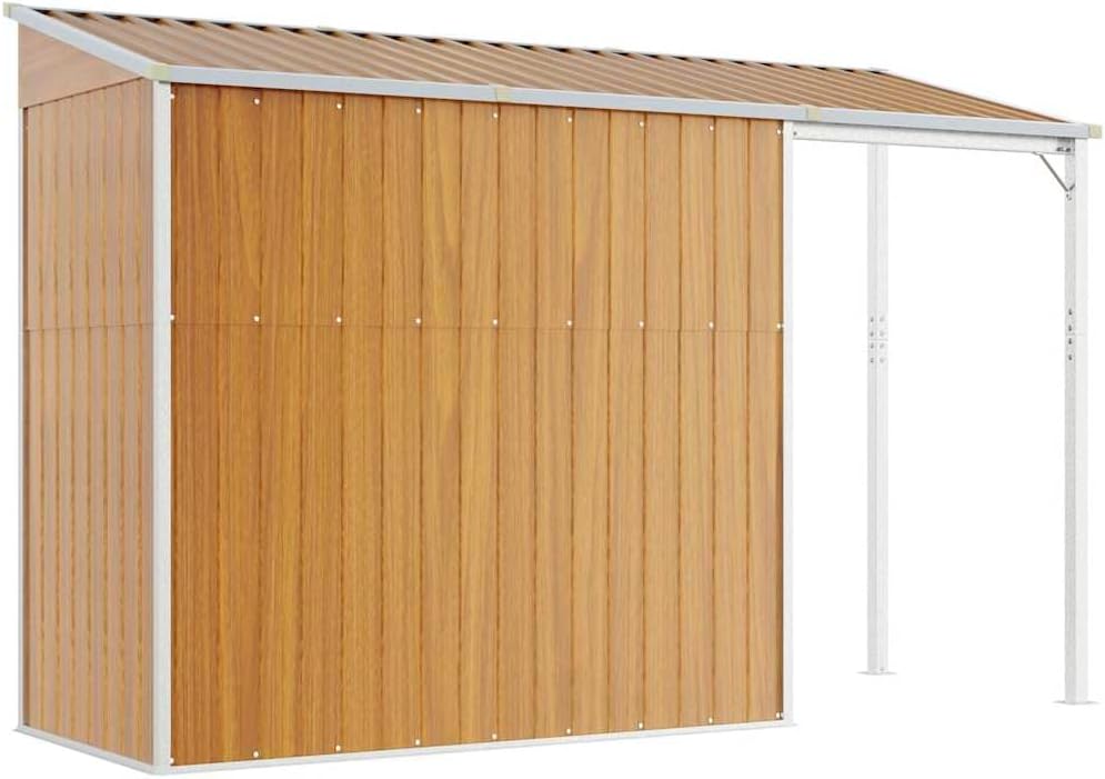vidaXL Abri de Jardin avec Toit Prolongé, Cabane à Outils avec Poignées, Remise à Outils, Abri de Rangement Terrasse, Marron Clair 277x107x181 cm Acier