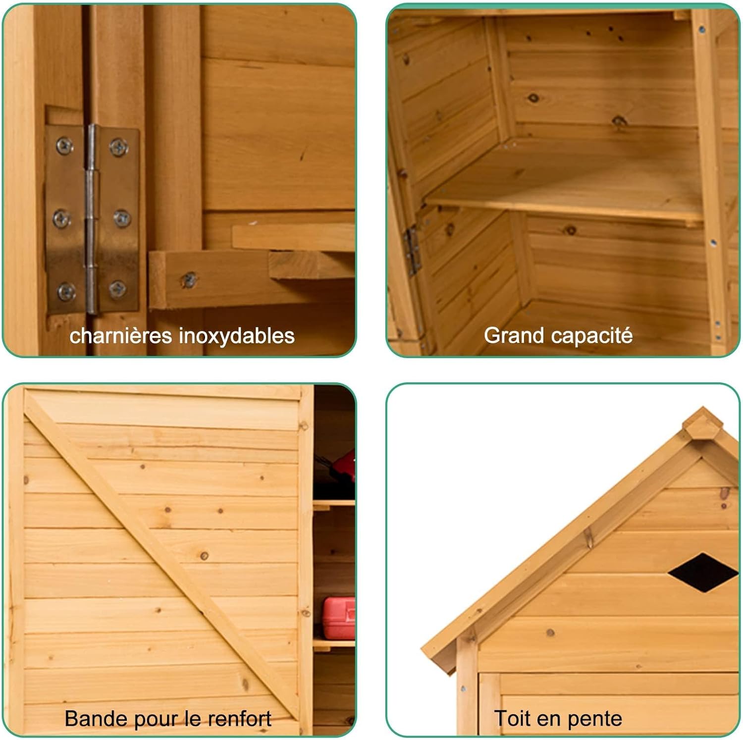 RELAX4LIFE - abri jardin bois - 80x45x177 cm - 5 étagères, porte verrouillable, toit galvanisé