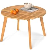 COSTWAY Table d'Appoint Extérieure en Bois d'Acacia, Table Basse de Jardin Ronde ⌀62 cm avec Plat...