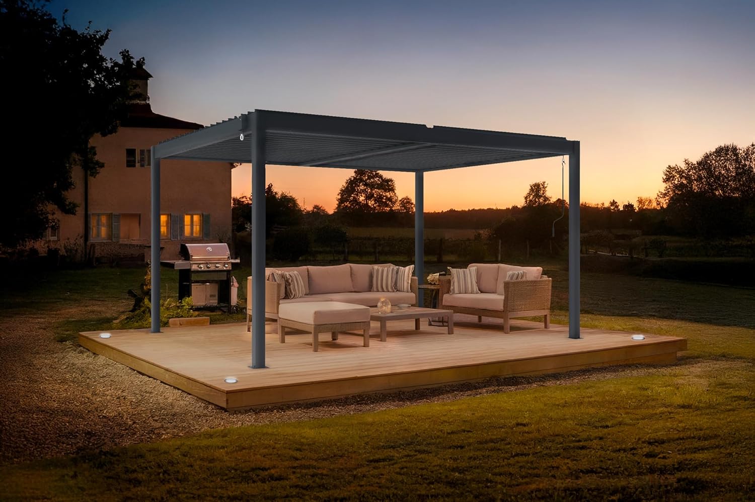 Cazeboo - Piana - 3x4m - Pergola bioclimatique alu gris, persienne brise-vue