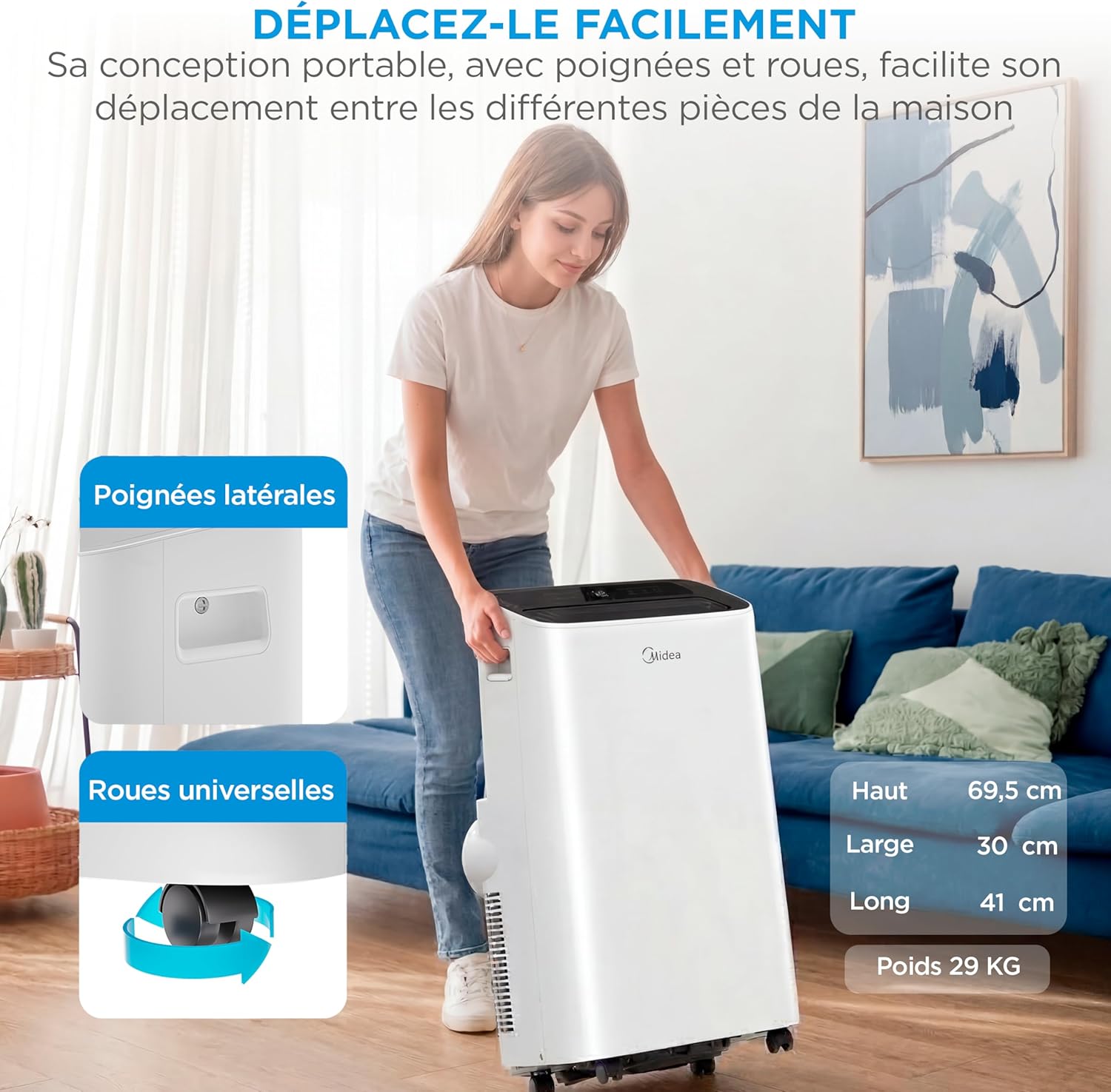 Midea - Climatiseur mobile 4 en 1 silencieux, 12000 BTU, contrôle app, compact - MPP1-12CRN1