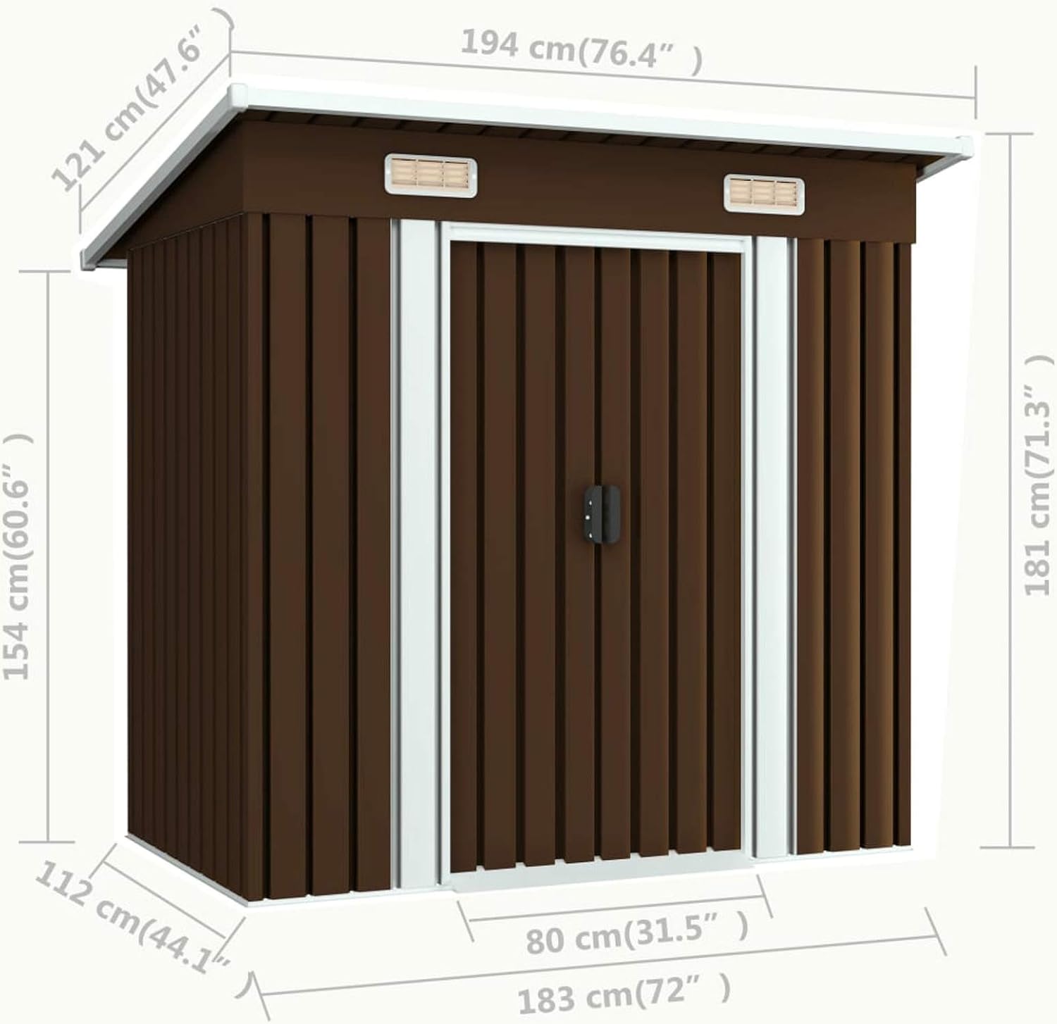Homgoday Abri de Jardin Métal 194x121x181cm - Aération & Double Portes Coulissantes - Rangement Outils - Acier Galvanisé