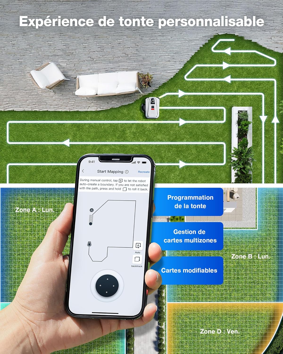 Ecovacs - Goat LiDAR Pro, 1600m², navigation IA, charge rapide, montée 50% - A1600