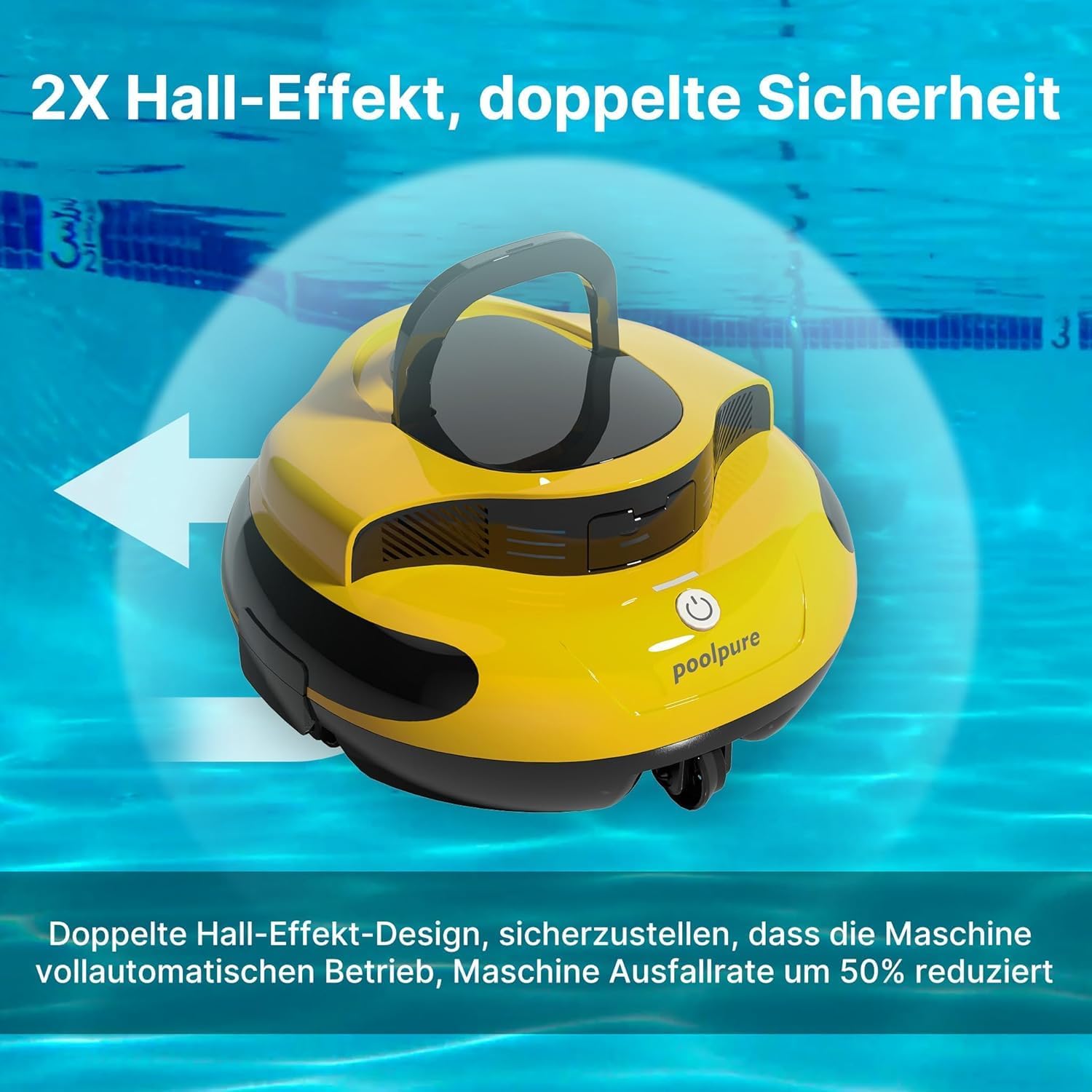 POOLPURE - Aspirateur piscine 90㎡ - 5000mAh, double moteur, LED, IPX8