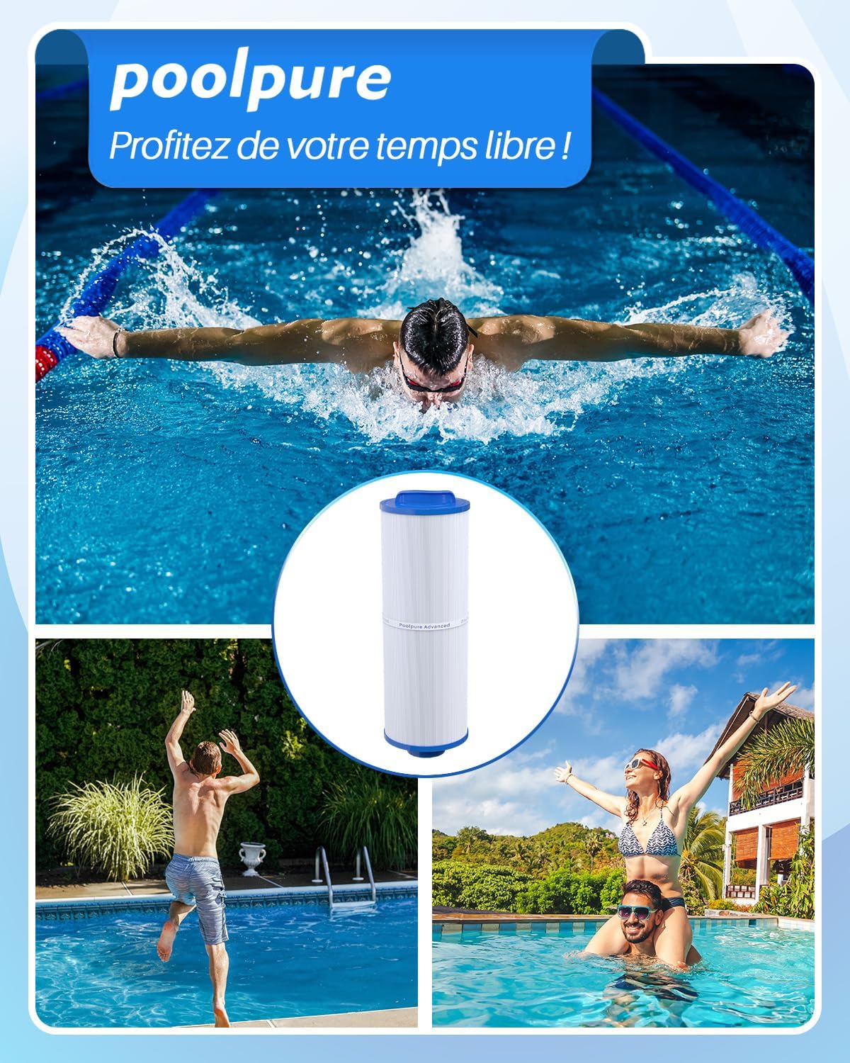 POOLPURE – Cartouche spa 50 m², compatible Pleatco, Waterway – 4CH-949