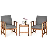 COSTWAY Ensemble de Meubles d'Extérieur 3 Pièces en Bois d'Acacia, Salon de Jardin Design Ergonom...