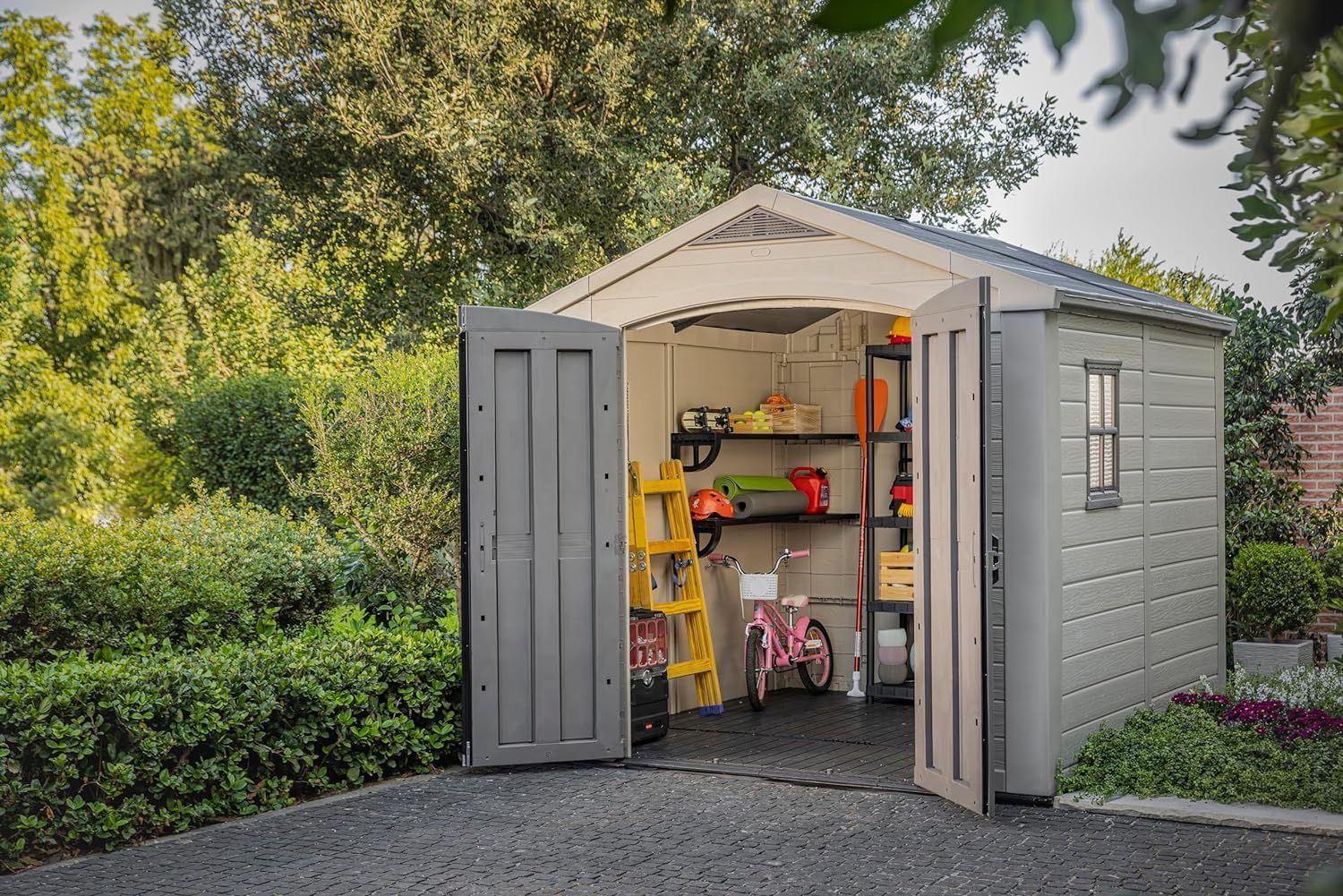 Abri de jardin - 6,3m2 beige et marron 