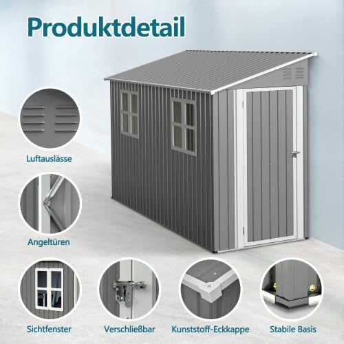 Abri de jardin, abri à outils, abri en métal, 4 x 10 m, avec kit de sol, charge lourde, toit en appenti, double porte à monter à gauche/droite, 2 fenêtres, ventilation