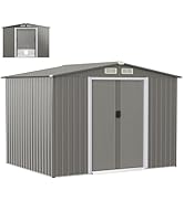 Homesis Abri de jardin en métal, abris à outils avec toit à 2 bandeaux et fondement...