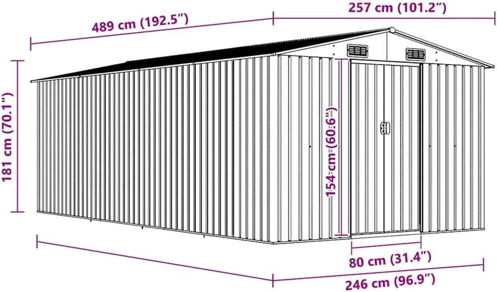 vidaXL - Abri de jardin métal vert - 257x489x181 cm - terrasse, outils