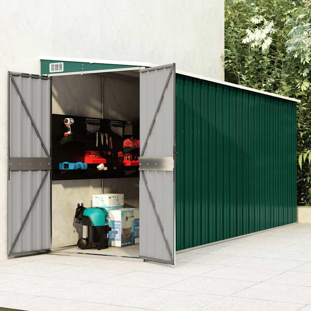 Solivagant - Abri de jardin mural vert - 118x382x178 cm, acier galvanisé