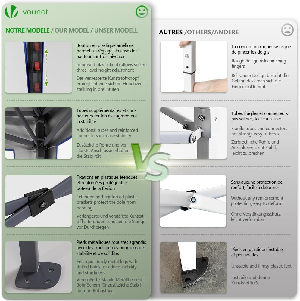 VOUNOT - tonnelle pliante 3x3m - imperméable, anti-UV, réglable