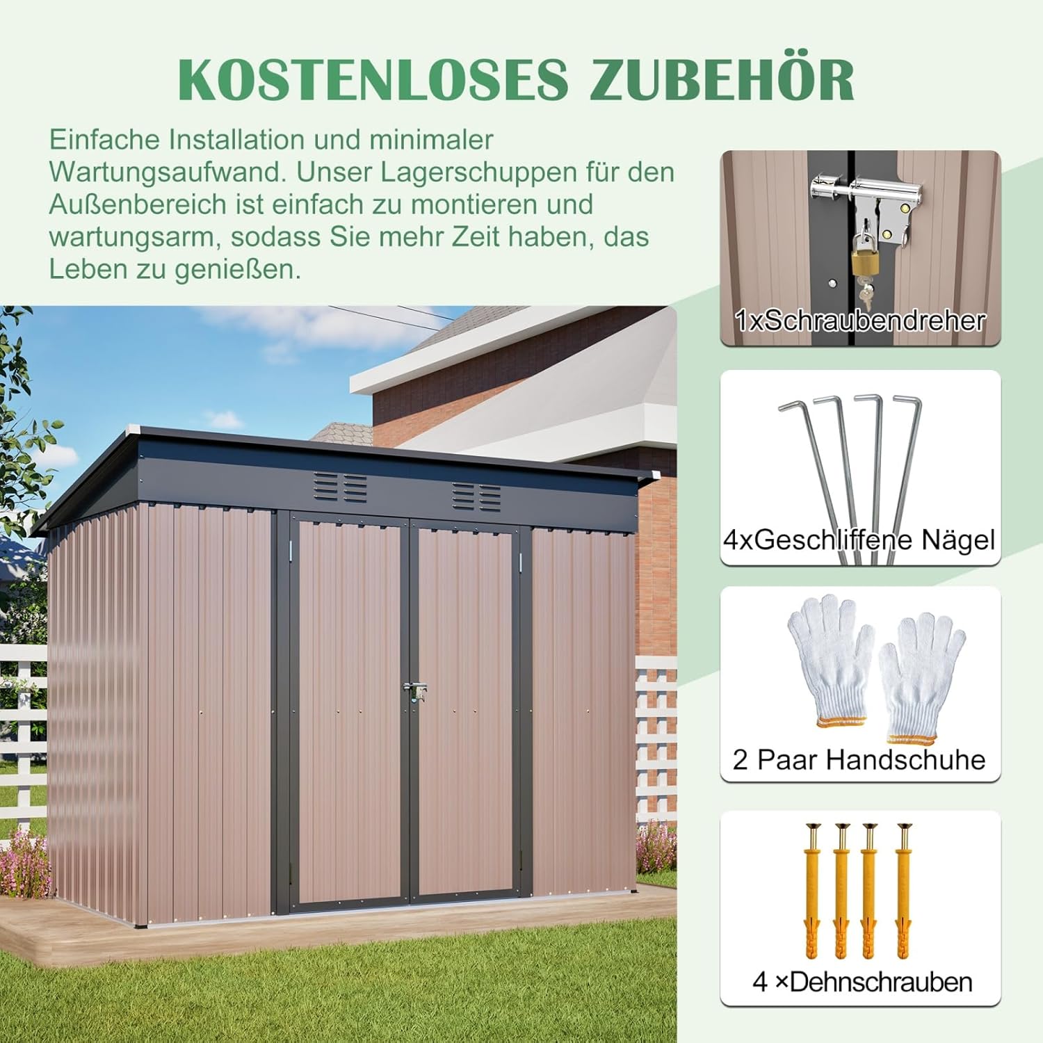 YEHTOKHOME 8x4 FT Abri de Jardin en Métal 242x126 cm, Abri de Jardin avec Toit Incliné, Portes Verrouillables et Fondation Métallique, Rangement Extérieur Étanche, Marron (8x4 FT)