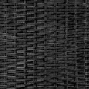 Gros plan sur un matériau tissé foncé, peut-être du rotin ou de l'osier synthétique. La texture montre des brins entrelacés selon un motif répétitif