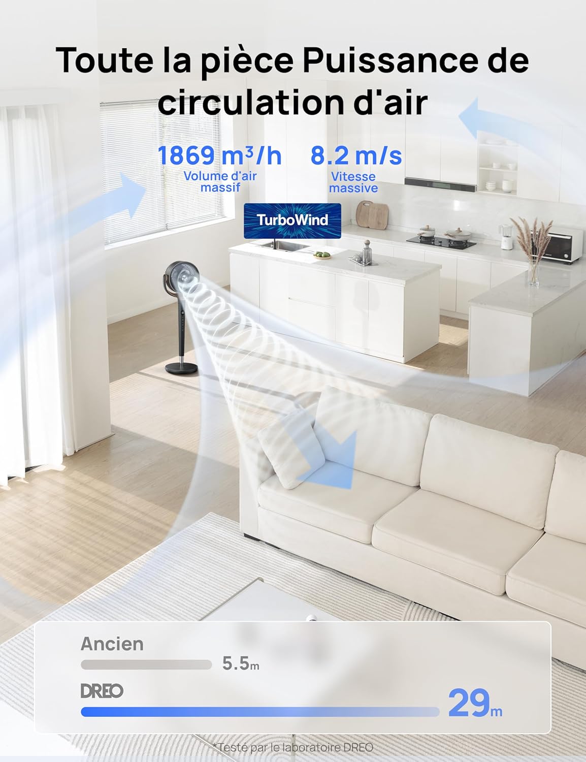 DREO - ventilateur sur pied série DC - 120° oscillation, 9 vitesses, ultra silencieux, portée 30 m
