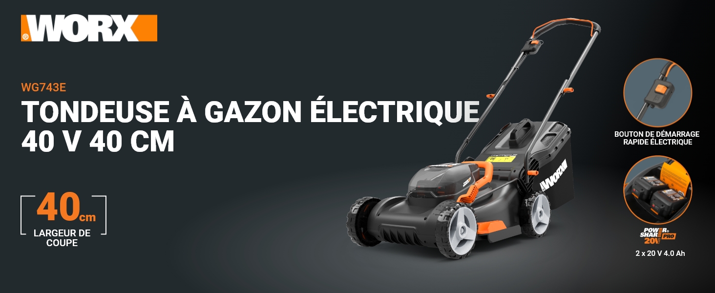 TONDEUSE À GAZON ÉLECTRIQUE 40V 40 CM WG743E