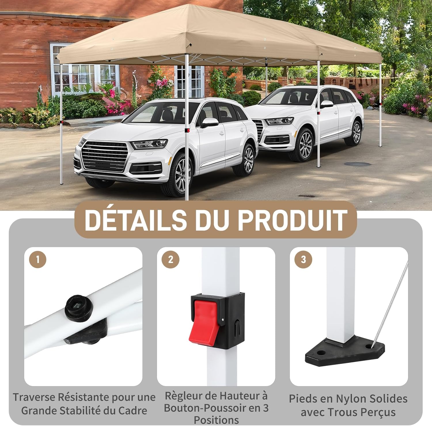 LEADZM - tonnelle pliable 3x6m - imperméable, anti-UV, hauteur réglable, moustiquaires