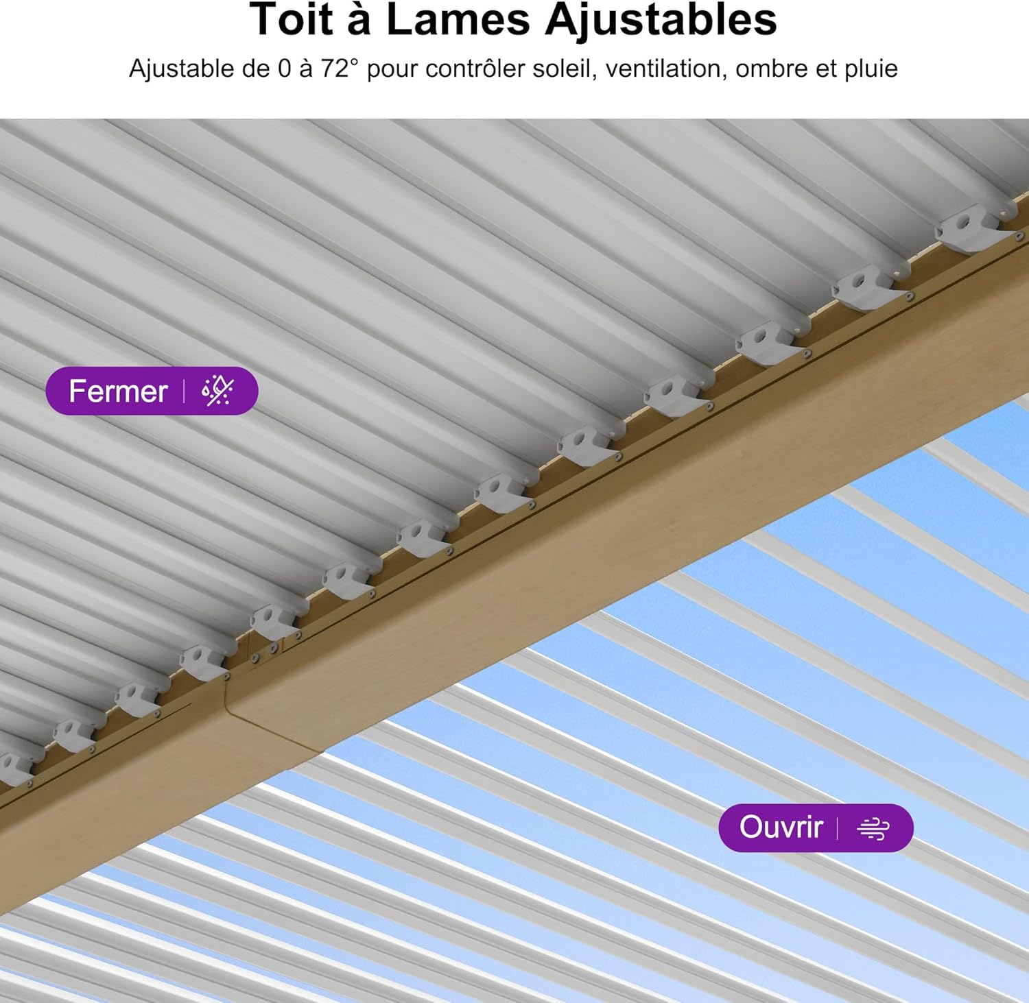 PURPLE LEAF - Pergola effet bois - 3.5x6.35m - LED, lames orientables, étanche