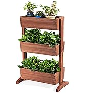 Giantex Jardinière surélevée en bois de sapin, parterre de fleurs vertical avec 3 jardinières, parterre de jardin vertical