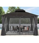 Abccanopy Tonnelle double toit rigide avec rideaux et filet Gris foncé 3 x 3 m
