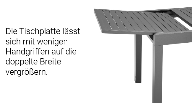 grise avec design à surface à lattes, montrant les détails du mécanisme d'extension