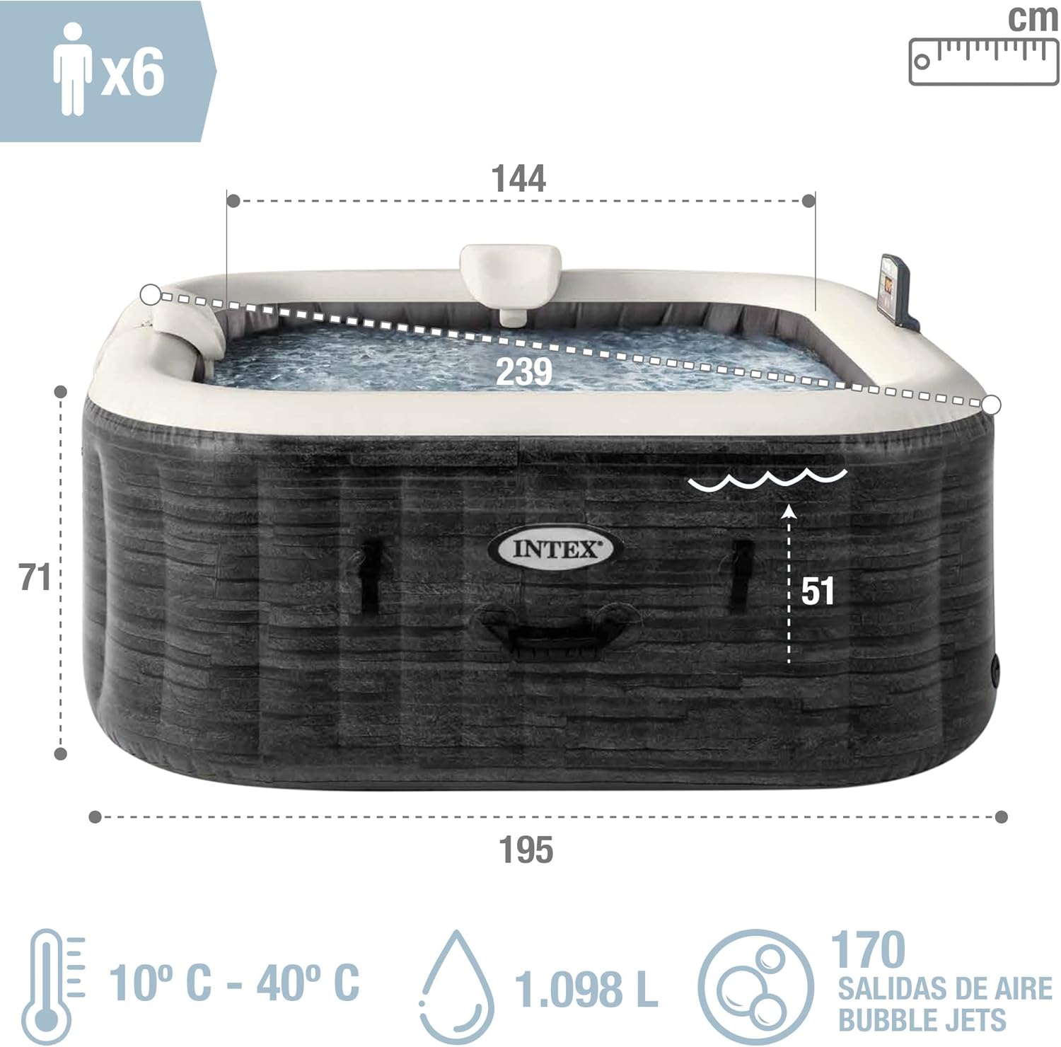 Intex - Pure Spa Bulles 6 places - spa gonflable gris ardoise - 28452EX