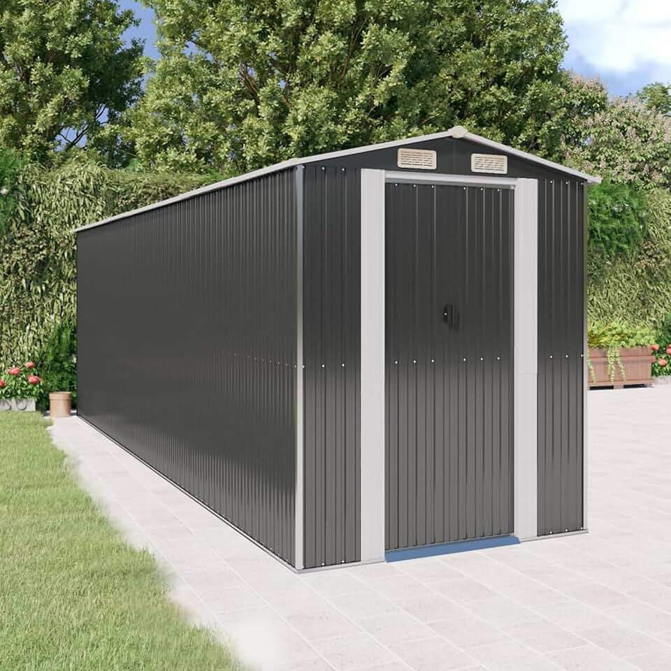 Gecheer Abri de jardin en métal pour extérieur, acier galvanisé, anthracite, 192 x 606 x 223 cm