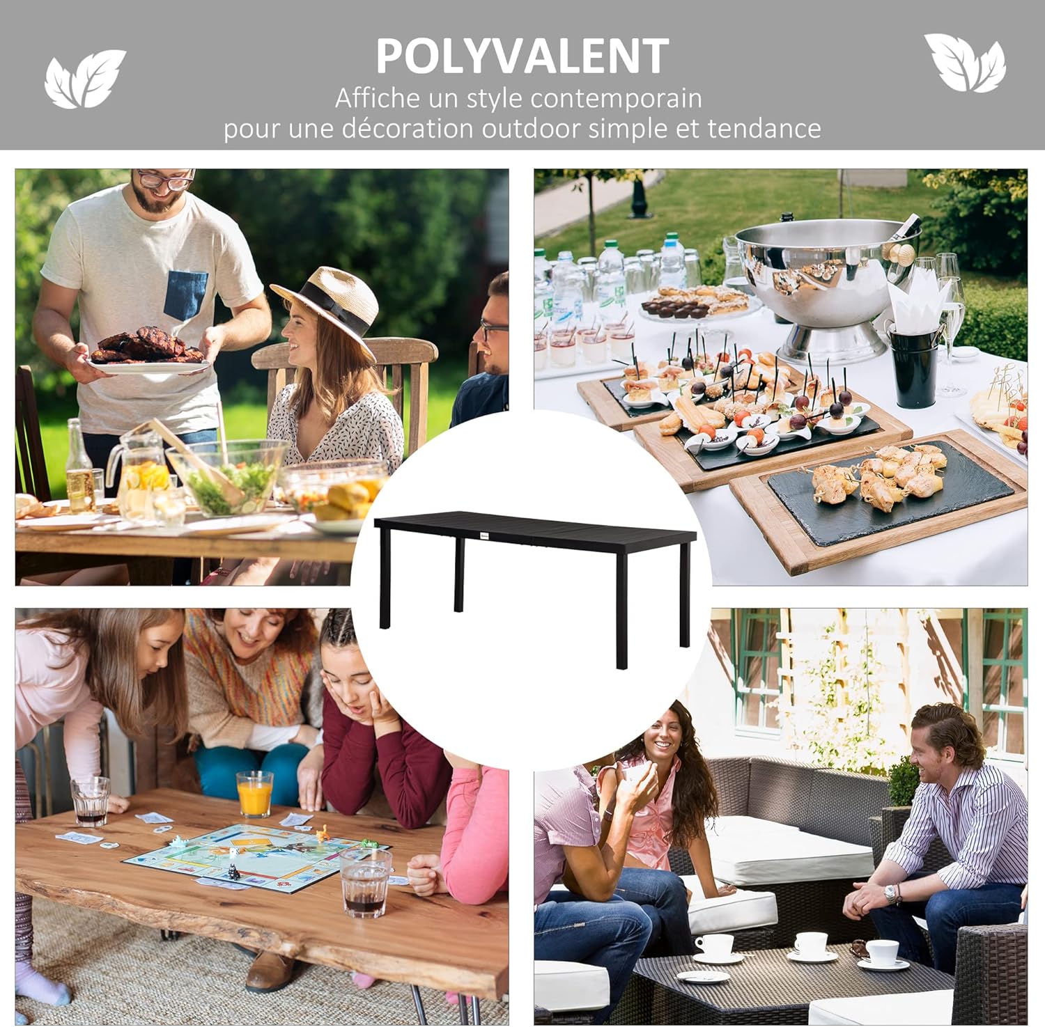 Outsunny - Table jardin 8 pers. - 190x90x74 cm - aluminium, extérieur